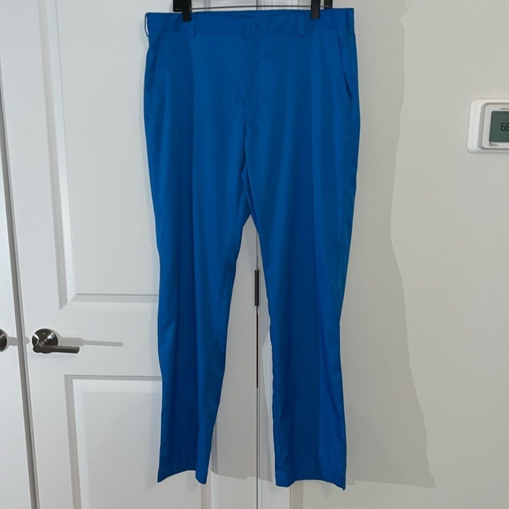 Amazing Blue Nike Dri Fit Flat front poly Golf Trousers Pants 36 x 34 v-cut mens